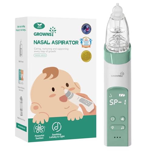 Image of GROWNSY Nasal Aspirator for Baby, Electric Nose Aspirator for Toddler, Baby Nose Sucker, Automatic Nose Cleaner with 3 Silicone Tips, Adjustable Suctions, Music and Light Soothing Function (Green)