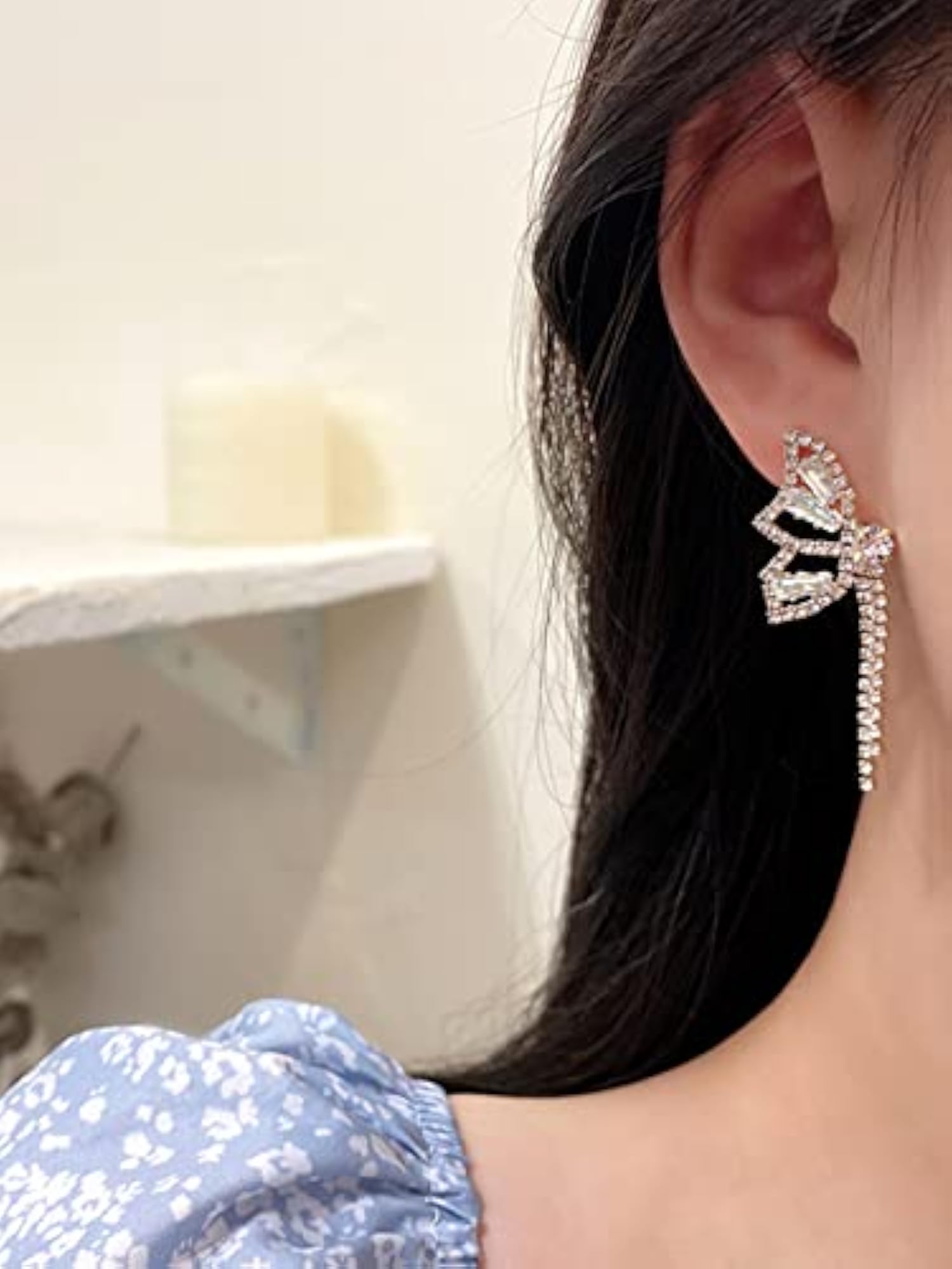 Crystal Butterfly Chain Tassel Drop Earrings
