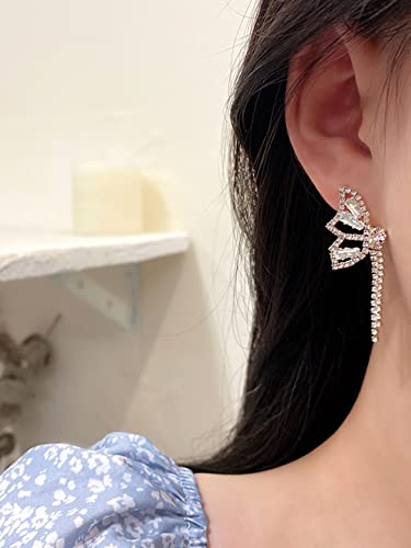 Crystal Butterfly Chain Tassel Drop Earrings
