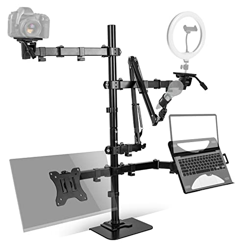 Image of Duronic Social Media Stand SMDM10, Microphone Boom Arm, Camera Bracket Tripod, Ring Light Holder, Laptop Stand and Monitor Stand, 5-in-1 Video/Voice Broadcast Rig - Black