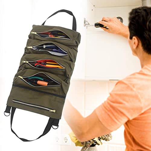 ferramentas enrolar, lona impermeável, alça ombro resistente, ferramentas enrolar com bolsos com zíp