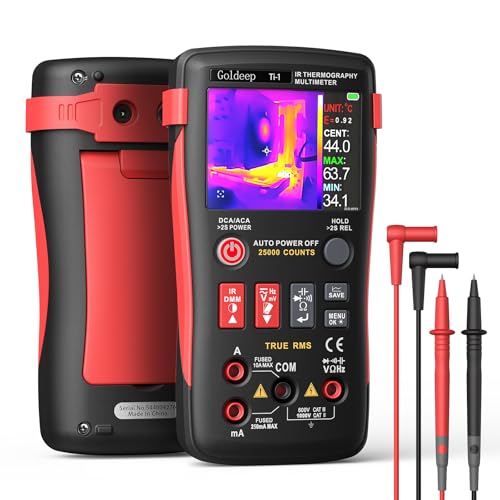Goldeep 2 in 1 Thermal Imaging Camera, 240 x 240 TISR Resolution with 25000 Counts Multimeter, Professional Digital Multimeter with IR Camera, -4℉-1022℉ Temperature Range (Jet Black)