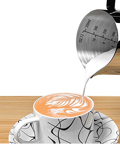 Milk Frothing Pitcher-Measurement on the Inside , Frothing pitcher, Coffee Pitcher Perfect for Espresso Machines, Stainless Steel Milk Frother Cup for Latte Art(12oz/350ml).