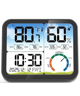 5.8'' Digital Indoor Thermometer Hygrometer, Temp Humidity Monitor & Clock