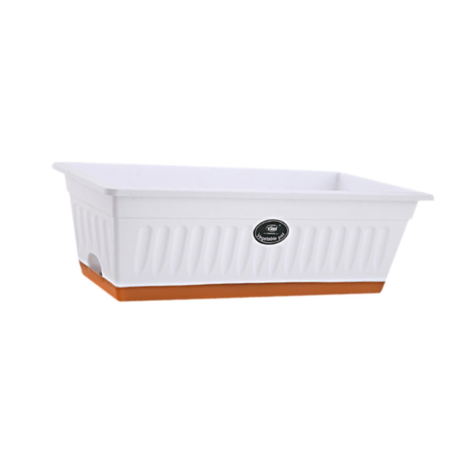 MYCENSE Pp Flower Box Plant Pot with Tray Rectangle 20x7.4x6.3inch with Drainage Holes for Houses, Offices Lightweight, White