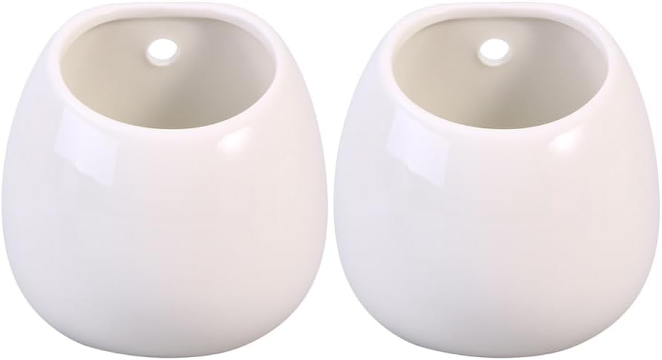 Veemoon 2pcs Wall Ceramic Planter White Hanging Plant Pot Rustic Fence ...