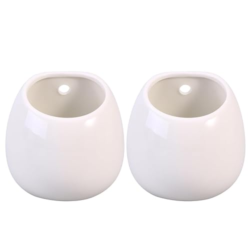 Veemoon 2pcs Wall Ceramic Planter White Hanging Plant Pot Rustic Fence Plant Pots Garden Wall Baskets Mountable Plant Vase for Flower Scculent Indoor Outdoor (No Rope)