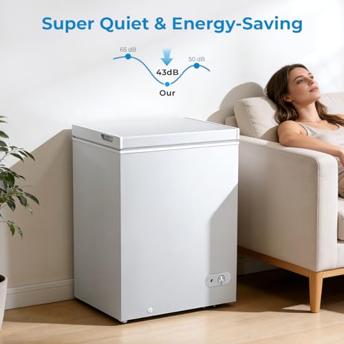 Antarctic Star Chest Freezer 5.0 Cubic Feet Compact Freezer with Removable Baskets, Top Open Door Deep Freezer, Adjustable Temperature for Home Dorm, Bar, Basement, Kitchen, White - Thumbnail 4
