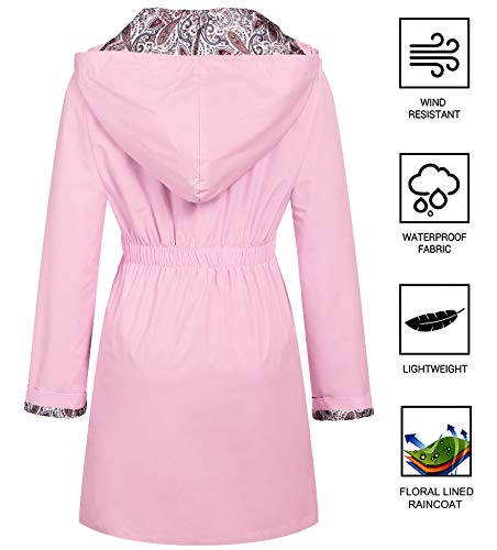 Soteer Rain Jacket Women Floral Lined Hooded Lightweight Raincoat Waterproof Outdoor Windbreaker S-Xxl (Xx-Large, Pink) #TOP1