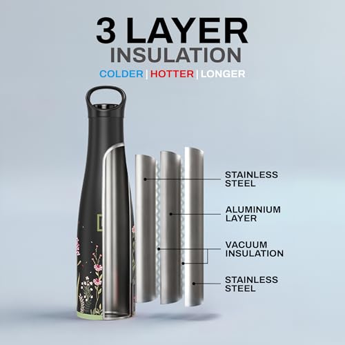 Image of Morocco Stainless Steel Thermosteel Water Bottle Black Petal 600ml