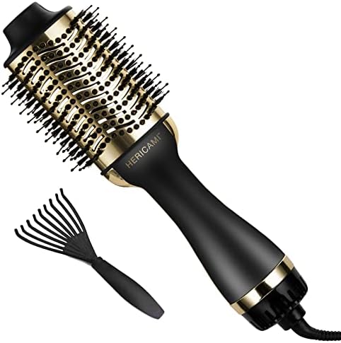 HERICAMI Professional Blowout Hair Dryer Brush, Pro 24K Gold One Step Hot Air Brush & Volumizer, Hair Straightener Brush and Hair Dryer Brush for Women