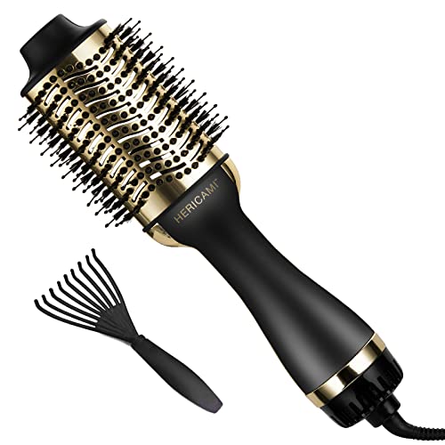 Hericami Professional Blowout Hair Dryer Brush, Pro 24K Gold One Step Hot Air Brush & Volumizer, Hair Straightener Brush And Hair Dryer Brush For Women #TOP2