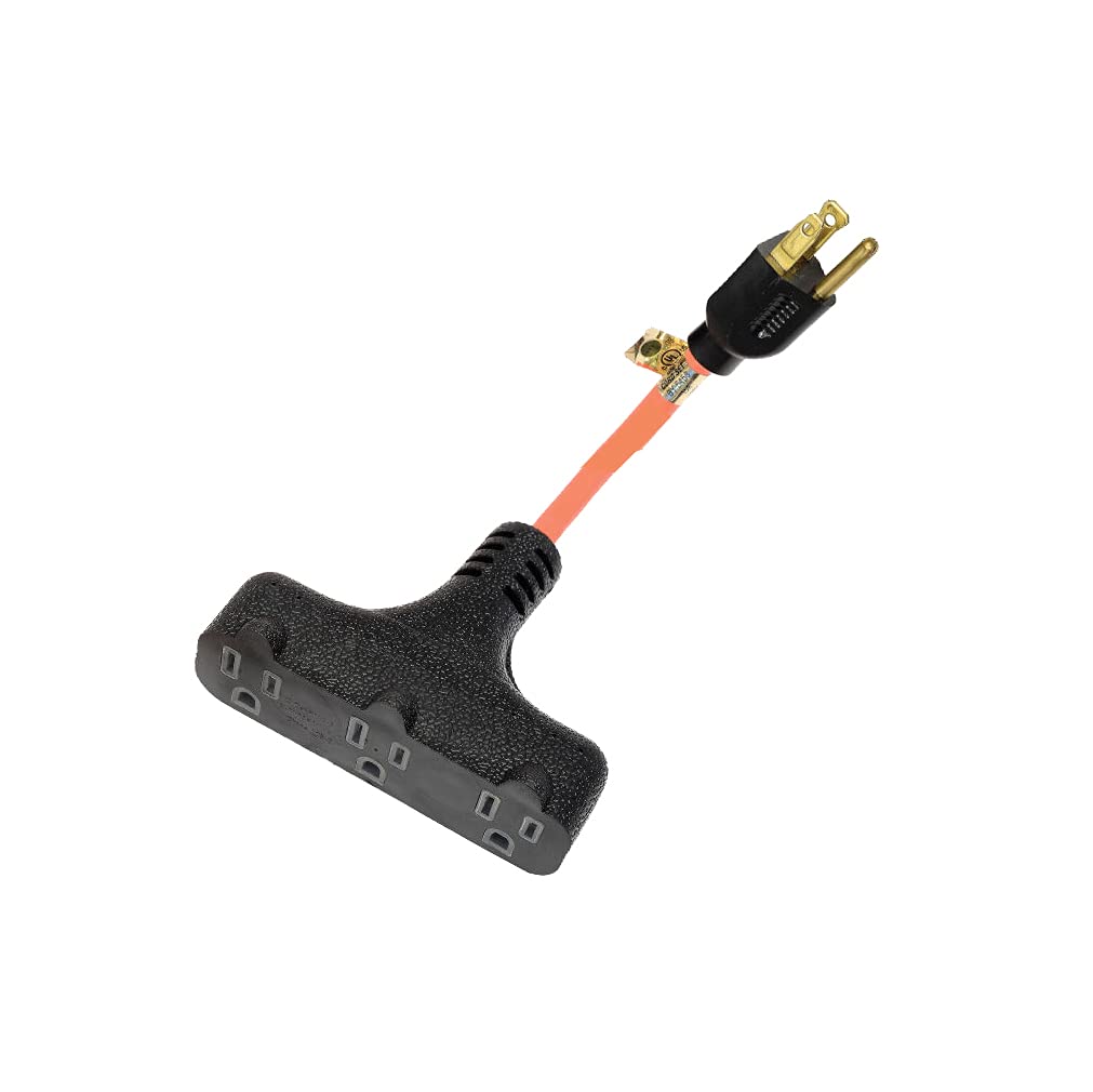 3-Outlet Outdoor Powr-Center Extension Cord, 12 AWG, 3-Conductor Grounded, 2', Orange Jacket, 125 Volts, 15 Amps, 1875 Watts, Type STW, UL Listed