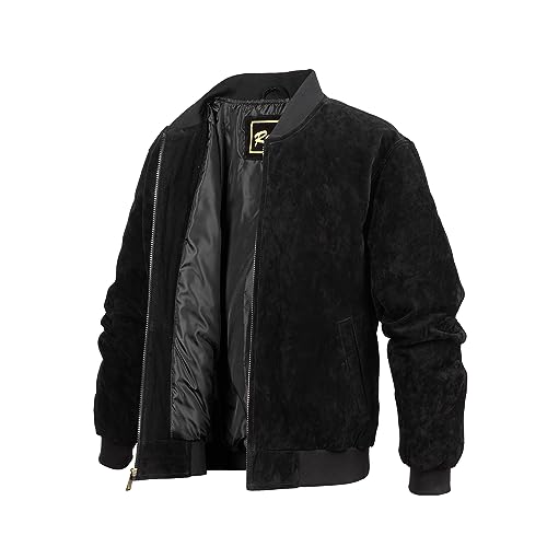 REED EST. 1950 Men’s Luxury Suede Leather Baseball Jacket – Premium Soft Suede with Smooth Interior Lining (3XT, BLACK) - Thumbnail 3