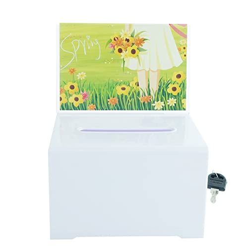 Donation Ballot Box With Lock - Secure Suggestion Box Perfect For Business Cards (6.25" X 4.5" X 4") White #TOP3