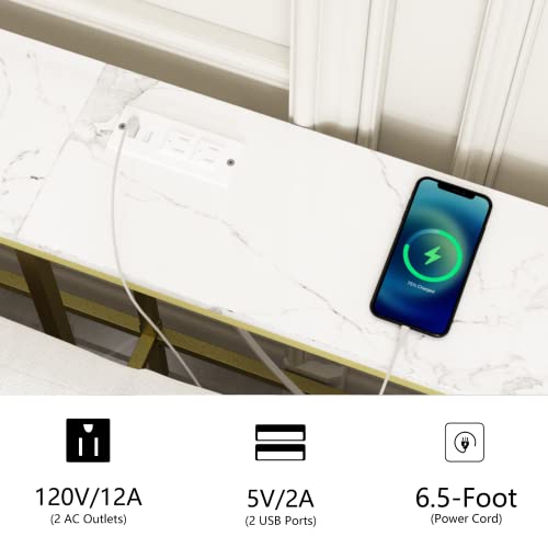 Leomonio 7.9" Narrow Sofa Table With Outlet, 70.9" Long Console Table Behind Couch, Skinny Table With Detachable Hooks And Charging Station For Entryway (Gold-White, 7.9" D X 70.9" W X 31.7" H) #TOP4