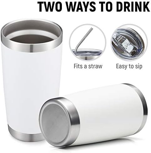 COMOOO 20oz White Tumbler Bulk Double Wall Vacuum Insulated Travel Mug Stainless Steel Coffee Mug with Lid and Straw Durable Powder Coated Insulated Coffee Cup for Cold & Hot Drinks (white,12 pack） — view 3