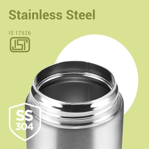 Image of Milton Grab N Go 450 Thermosteel Vacuum Insulated Food Jar|Hot & Cold Thermal Flask|Double Walled|Leak Proof|Ideal for carrying Soup, Khichdi, Sweet Corn to Office, School & Travelling, 410 ml, Silver