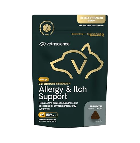 VETRISCIENCE Veterinary Strength Allergy & Itch Support Chews - Seasonal Allergy Support Supplement for Pets - Pet Skin Sensitivity Support - Cats & Dogs - Duck Flavor - 60 Chews