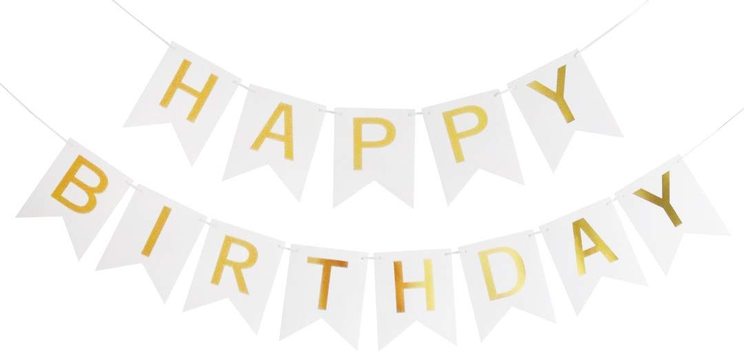 MacnifiCent White Happy Birthday Banner, Gold and White Banner Happy Birthday Decoration for Women, Girls, Kids