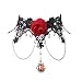 Yazilind Lace Gothic Lolita Sexy Rose Pendant Tassel Choker Necklace 11in