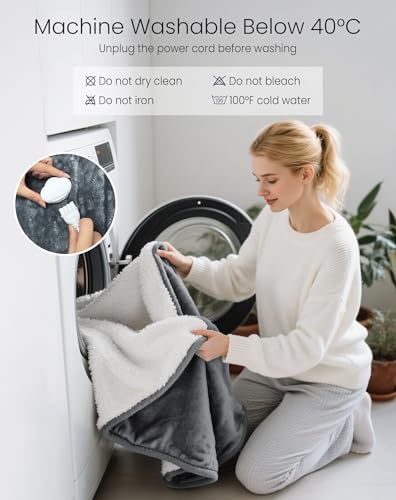 Miniatura 5 de Anysun Manta Electrica, Manta Electrica Grande 180 X 130 Cm, 6 Niveles De Calor, Temporizador De 10 Horas, Heated Blanket De Árbol De Copo De Nieve De Reno Navideño Para Cama, Lavable A Máquina