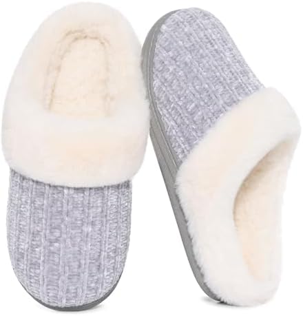 Evshine Damen Hausschuhe Winter Plüsch Memory-Schaum | Weiche Bequeme Hausschuhe, Rutschfeste Sohle,Maschinenwaschbar,Innen-und Außen
