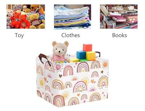 Image of Rectangle Storage Basket Cute Canvas Organizer Bin for Pet /Children Toys, Books, Clothes Perfect for Rooms /Playroom (Rainbow)