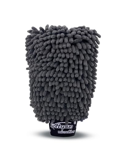 SOFTSPUN Microfiber Double Side Chenille Mitt, 1 Piece 1700 GSM Grey, Multi-Purpose Super Absorbent and Perfect Wash Clean with Lint-Scratch Free Home, Kitchen, Window, Dusting!