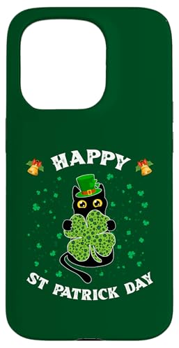 Kitty Black Cat mit Kleeblatt Alles Gute zum St. Patrick's Day 2025 Hülle für iPhone 15 Pro