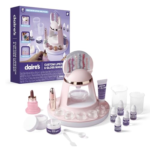 Claires DIY Lipstick & Lip Gloss Making Kit 97-Piece Real Makeup Arts & Crafts Set Handmade Moisturizing Lip Glaze Girl Toys & Cosmetic Products Beauty & Science Gift Ages 8+