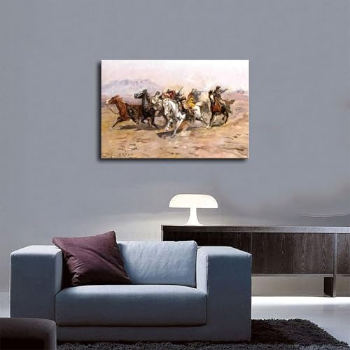 Impression sur toile Outnumbered Charles M Russell tableau salon 20x30cm