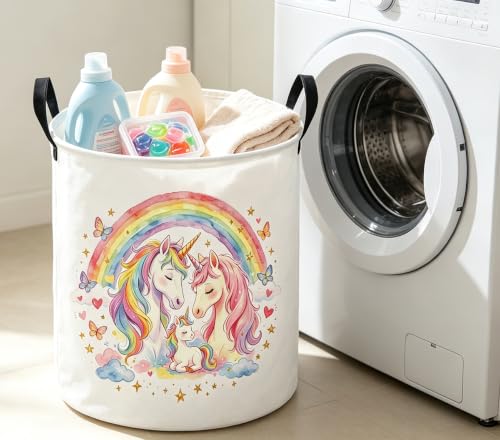 Image of 19.7 inch Laundry Basket,Dirty Clothes Hamper,Waterproof Storage Bin,Room Decor,Gift Baskets(Cute Unicorn)