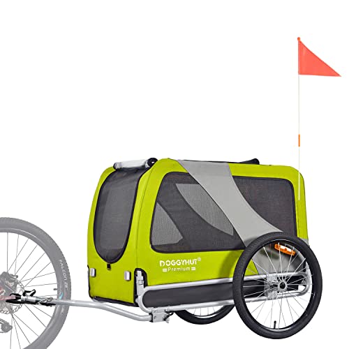 DOGGYHUT® Premium XL Hundefahrradanhänger bis 45 kg Fahrradanhänger für Hunde Hundeanhänger für Fahrrad große Hunde 80103 (GRÜN Lemon / SCHWARZ) Cover