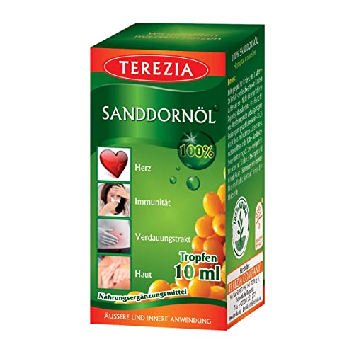 TEREZIA Olio di olivello spinoso al 100% – Sistema immunitario, pelle e digestione – spremuto a freddo – olio naturale di buckthorn marino, antiossidanti, Omega 7, carotenoidi, cura della pelle