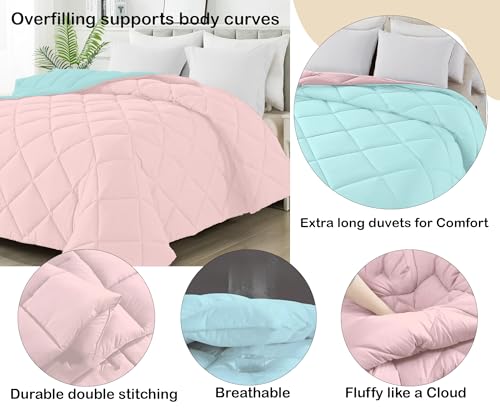 Image of AYKA Reversible Comforter 220 GSM Microfiber Reversible AC Comforter /Blanket for Winter /Quilt /Duvets for King Size Double Bed Comforter (90 * 100, Aqua & Peach)| TC - 220