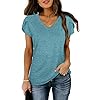 WIHOLL-Womens-Tops-V-Neck-Summer-Petal-Sleeve-Casual-Tshirts WIHOLL Womens Short Sleeve Tshirts Lightweight Loose Casual Tops GreyGreen L