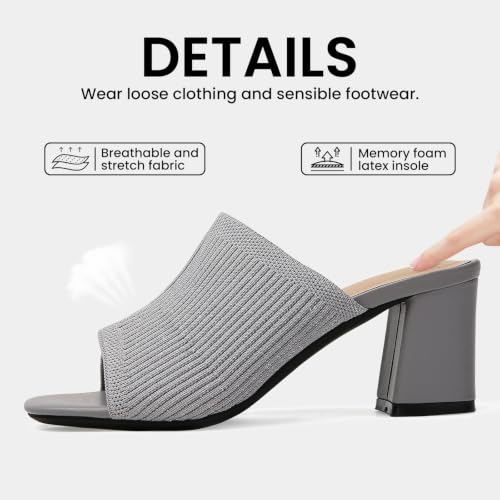 Image of Tilocow Knit Heeled Sandals for Women Square Open Toe Heeled Mules Chunky Block Low Heel Slip On Slides