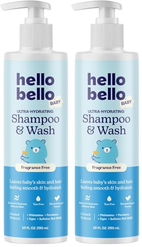 Image of Hello Bello Baby Ultra-Hydrating Shampoo & Wash, Fragrance Free for Sensitive Skin, 10oz Bottle (Pack of 2)
