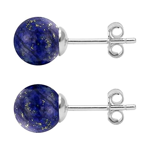 Solid Sterling Silver 8MM Natural Blue Lapis Lazuli Ball Stud Earrings Studs With Butterfly Backs Cover