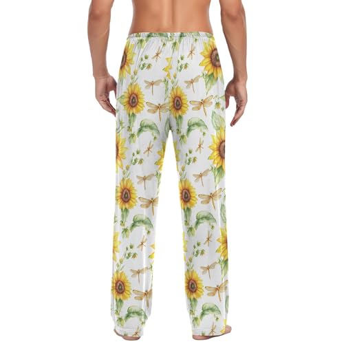 ALAZA Sunflowers Dragonfly Flowers Men’s Pajama Pants Soft Long Sleep Pants Lounge Pajama Bottoms with Pockets2