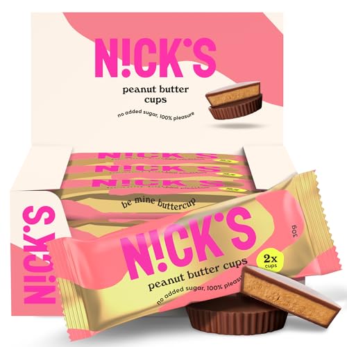 NICKS Peanut Butter Cups, rebuçados de manteiga de amendoim e chocolate sem açúcar, baixos em carboidratos (1,8 Net Carbs), sem glúten, sem óleo de palma, lanches, saudáveis Keto, 12 x 30 g (2 x 30 g
