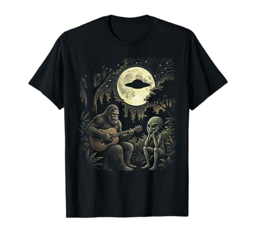 Vintage Bigfoot Guitar Alien UFO Camping Retro 90s Graphic T-Shirt