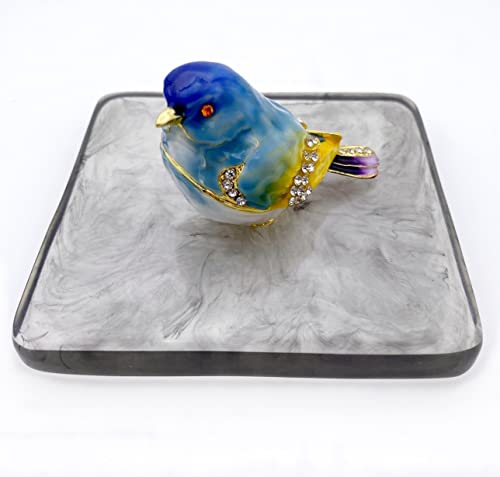 Jwt Astyle Blue Mountain Bird Hinged Trinket Box With Crystal Stones .Animal Jewelry Box.necklace Rings Earrings Storage.bird Figurines Home Decor ,Collectible Trinket Boxes Gift ., Blue Yellow #TOP7