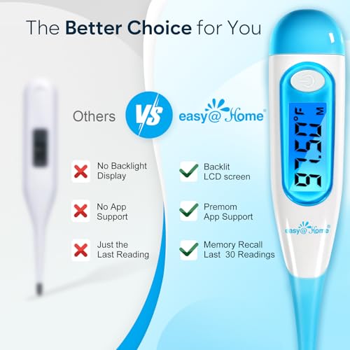 easyhome digital basal thermometer with blue backlight lcd display 1100th degree high precision and memory recall not bluetooth enabled  supports premom app scan blue