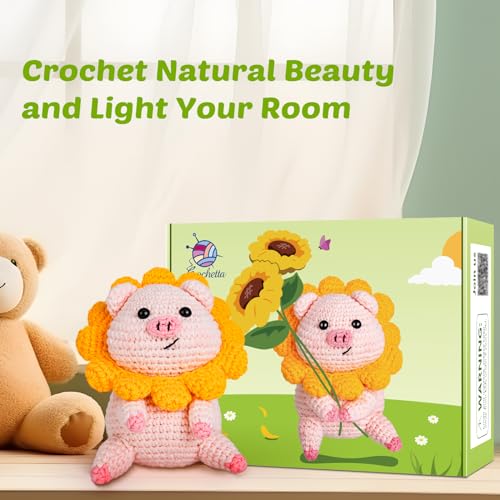 Image of Crochet Kit for Beginners, Crochet Kit w Step-by-Step Video Tutorials, Crochet Starter Kit Learn to Crochet Kits for Adults Beginners, Crochet Pig (40%+ Yarn Content)