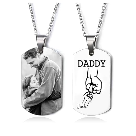 Lam Hub Fong Collier Photo Personnalisé pour Papa Pendentif Plaque Militaire Collier avec 1-5 Prénoms Gravé Cadeau Fête des Pères Noël pour Homme (2 nom)