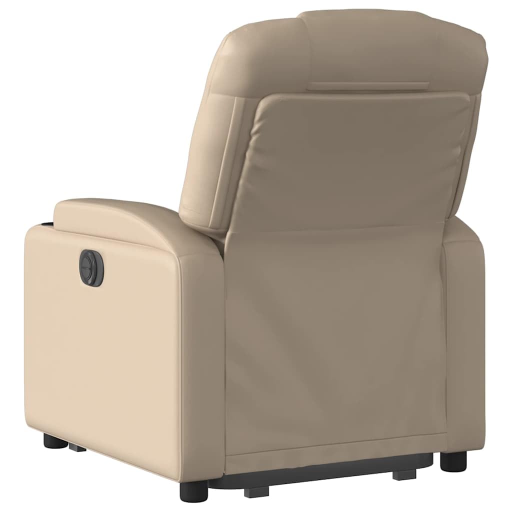Poltrona Alzapersona Reclinabile Cappuccino in Similpelle con Motore Elettrico, Imbottita e Confortevole, Braccioli Ampi, Portabicchieri e Tasca Laterale per Relax e Riposo