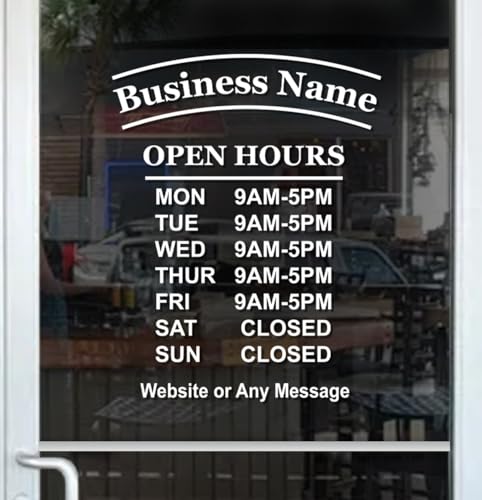 Business Hours Sign for Window - ARC - Free Squeegee - Easy Install Manual (14(W) X18(H))