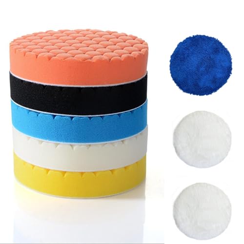 8 Stück Polierpads 125mm Polierschwamm 125mm Klett Auto Polierpads Polier Pads Polierschwamm für Exzenter Poliermaschine Schleifmaschine - Auto Polieren Profiset